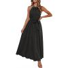 MEROKEETY Women’s 2026 Summer Halter Maxi Dress Spring Casual Boho Sleeveless Flowy Swing Beach Vacation Dresses with Belt(Black)