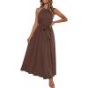 MEROKEETY Women’s 2026 Summer Halter Maxi Dress Spring Casual Boho Sleeveless Flowy Swing Beach Vacation Dresses with Belt(Brown)