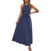 MEROKEETY Women’s 2026 Summer Halter Maxi Dress Spring Casual Boho Sleeveless Flowy Swing Beach Vacation Dresses with Belt(Navy)