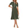 MEROKEETY Women’s 2026 Summer V Neck Ribbed Midi Dress Short Sleeve Button Elegant Bodycon Knit Sweater Dresses(Armygreen)