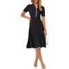 MEROKEETY Women’s 2026 Summer V Neck Ribbed Midi Dress Short Sleeve Button Elegant Bodycon Knit Sweater Dresses(Black)
