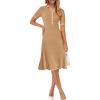MEROKEETY Women’s 2026 Summer V Neck Ribbed Midi Dress Short Sleeve Button Elegant Bodycon Knit Sweater Dresses(Camel)