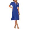 MEROKEETY Women’s 2026 Summer V Neck Ribbed Midi Dress Short Sleeve Button Elegant Bodycon Knit Sweater Dresses(Kleinblue)