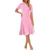MEROKEETY Women’s 2026 Summer V Neck Ribbed Midi Dress Short Sleeve Button Elegant Bodycon Knit Sweater Dresses(Pink)