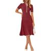 MEROKEETY Women’s 2026 Summer V Neck Ribbed Midi Dress Short Sleeve Button Elegant Bodycon Knit Sweater Dresses(Winered)