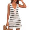 MEROKEETY Women’s Crochet Swimsuit Coverup 2026 Summer Tie Front Bathing Suit Swimwear Knit Hollow Out Beach Cover Up(White)