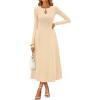 MEROKEETY Women’s Long Sleeve Flowy A Line Dresses 2025 Fall Fashion Elegant Cutout Wedding Guest Midi Maxi Dress(Apricot)