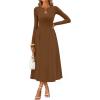 MEROKEETY Women’s Long Sleeve Flowy A Line Dresses 2025 Fall Fashion Elegant Cutout Wedding Guest Midi Maxi Dress(Brown)