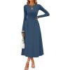 MEROKEETY Women’s Long Sleeve Flowy A Line Dresses 2025 Fall Fashion Elegant Cutout Wedding Guest Midi Maxi Dress(Navy)