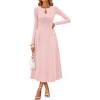 MEROKEETY Women’s Long Sleeve Flowy A Line Dresses 2025 Fall Fashion Elegant Cutout Wedding Guest Midi Maxi Dress(Pink)