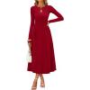 MEROKEETY Women’s Long Sleeve Flowy A Line Dresses 2025 Fall Fashion Elegant Cutout Wedding Guest Midi Maxi Dress(Wine Red)