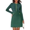MEROKEETY Women’s Long Sleeve Striped Sweater Dress Button Crewneck Fall Bodycon Formal Mini Dresses(Green)
