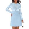 MEROKEETY Women’s Long Sleeve Striped Sweater Dress Button Crewneck Fall Bodycon Formal Mini Dresses(Light Blue)