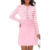 MEROKEETY Women’s Long Sleeve Striped Sweater Dress Button Crewneck Fall Bodycon Formal Mini Dresses(Light Pink)