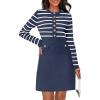 MEROKEETY Women’s Long Sleeve Striped Sweater Dress Button Crewneck Fall Bodycon Formal Mini Dresses(Navy)
