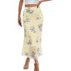 MEROKEETY Women’s Summer Floral Mesh Midi Skirt 2026 Casual Trendy High Waist Ruched Boho Skirts(Apricot)
