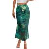 MEROKEETY Women’s Summer Floral Mesh Midi Skirt 2026 Casual Trendy High Waist Ruched Boho Skirts(Green)