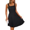 MEROKEETY Women’s Summer Strap Square Neck Mini Dress Sleeveless Pleated A Line Swing Sweater Dress(Black)