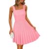 MEROKEETY Women’s Summer Strap Square Neck Mini Dress Sleeveless Pleated A Line Swing Sweater Dress(Pink)