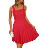 MEROKEETY Women’s Summer Strap Square Neck Mini Dress Sleeveless Pleated A Line Swing Sweater Dress(Red)