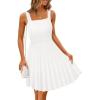 MEROKEETY Women’s Summer Strap Square Neck Mini Dress Sleeveless Pleated A Line Swing Sweater Dress(White)
