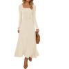 MEROKEETY Women’s Sweater Dress 2025 Fall Winter Casual Long Sleeve Square Neck Pleated Church Work Knit Midi Dresses(Apricot)