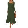 MEROKEETY Women’s Sweater Dress 2025 Fall Winter Casual Long Sleeve Square Neck Pleated Church Work Knit Midi Dresses(Armygreen)