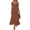 MEROKEETY Women’s Sweater Dress 2025 Fall Winter Casual Long Sleeve Square Neck Pleated Church Work Knit Midi Dresses(Caramel)