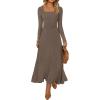 MEROKEETY Women’s Sweater Dress 2025 Fall Winter Casual Long Sleeve Square Neck Pleated Church Work Knit Midi Dresses(Coffee)