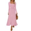 MEROKEETY Women’s Sweater Dress 2025 Fall Winter Casual Long Sleeve Square Neck Pleated Church Work Knit Midi Dresses(Lightpink)