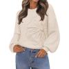 MEROKEETY Women’s Winter Floral Sweater Crew Neck Lantern Sleeve 2025 Fall Trendy Warm Chunky Oversized Pullover Tops(Apricot)