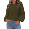 MEROKEETY Women’s Winter Floral Sweater Crew Neck Lantern Sleeve 2025 Fall Trendy Warm Chunky Oversized Pullover Tops(Armygreen)