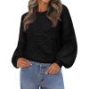 MEROKEETY Women’s Winter Floral Sweater Crew Neck Lantern Sleeve 2025 Fall Trendy Warm Chunky Oversized Pullover Tops(Black)