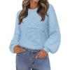 MEROKEETY Women’s Winter Floral Sweater Crew Neck Lantern Sleeve 2025 Fall Trendy Warm Chunky Oversized Pullover Tops(Blue)