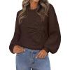 MEROKEETY Women’s Winter Floral Sweater Crew Neck Lantern Sleeve 2025 Fall Trendy Warm Chunky Oversized Pullover Tops(Coffee)