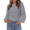 MEROKEETY Women’s Winter Floral Sweater Crew Neck Lantern Sleeve 2025 Fall Trendy Warm Chunky Oversized Pullover Tops(Grey)