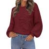 MEROKEETY Women’s Winter Floral Sweater Crew Neck Lantern Sleeve 2025 Fall Trendy Warm Chunky Oversized Pullover Tops(Wine Red)