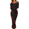 MEROKEETY Women’s Winter Off Shoulder Bodycon Sweater Dress 2026 Spring Formal Long Sleeve Elegant Club Party Midi Dresses(Blackrose)