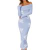 MEROKEETY Women’s Winter Off Shoulder Bodycon Sweater Dress 2026 Spring Formal Long Sleeve Elegant Club Party Midi Dresses(Bluewhite)