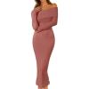MEROKEETY Women’s Winter Off Shoulder Bodycon Sweater Dress 2026 Spring Formal Long Sleeve Elegant Club Party Midi Dresses(Brick)