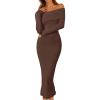 MEROKEETY Women’s Winter Off Shoulder Bodycon Sweater Dress 2026 Spring Formal Long Sleeve Elegant Club Party Midi Dresses(Coffee)