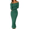 MEROKEETY Women’s Winter Off Shoulder Bodycon Sweater Dress 2026 Spring Formal Long Sleeve Elegant Club Party Midi Dresses(Darkgreen)
