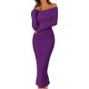 MEROKEETY Women’s Winter Off Shoulder Bodycon Sweater Dress 2026 Spring Formal Long Sleeve Elegant Club Party Midi Dresses(Darkpurple)