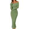 MEROKEETY Women’s Winter Off Shoulder Bodycon Sweater Dress 2026 Spring Formal Long Sleeve Elegant Club Party Midi Dresses(Green)
