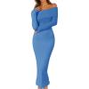 MEROKEETY Women’s Winter Off Shoulder Bodycon Sweater Dress 2026 Spring Formal Long Sleeve Elegant Club Party Midi Dresses(Lakeblue)
