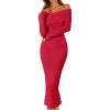 MEROKEETY Women’s Winter Off Shoulder Bodycon Sweater Dress 2026 Spring Formal Long Sleeve Elegant Club Party Midi Dresses(Red)