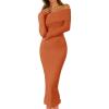 MEROKEETY Women’s Winter Off Shoulder Bodycon Sweater Dress 2026 Spring Formal Long Sleeve Elegant Club Party Midi Dresses(Rust)