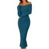 MEROKEETY Women’s Winter Off Shoulder Bodycon Sweater Dress 2026 Spring Formal Long Sleeve Elegant Club Party Midi Dresses(Teal)