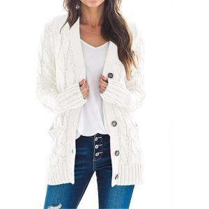 MEROKEETY Women’s 2025 Fall Long Sleeve Cable Knit Sweater Open Front Cardigan Button Loose Outerwear(Beige)
