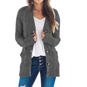 MEROKEETY Women’s 2025 Fall Long Sleeve Cable Knit Sweater Open Front Cardigan Button Loose Outerwear(Charcoal)